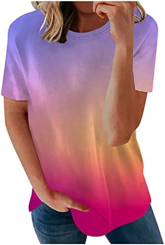 Tops casuais de negócios para mulheres, mulheres gradientes de verão casual camisetas de manga curta de pescoço