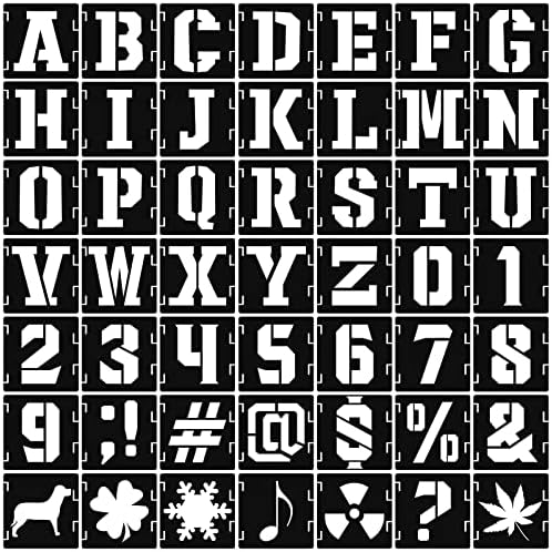 Estênceis de letra de 3 polegadas Números símbolos de estênceis de artesanato para pintura em madeira, 49 PCS Modelos