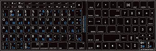 Mac inglês - adesivos de teclado espanhol no fundo preto fosco