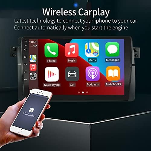 Lexxson Android 10.1 CarPlay Car Rádio, suporte a Apple CarPlay/Android Auto, tela de toque GPS de 9 polegadas GPS Bluetooth USB Player