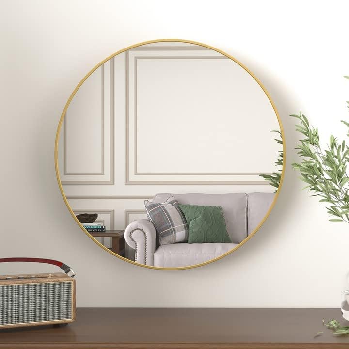 Espelho de círculo de parede de beleza4U4U de 16 para banheiro, pequeno espelho redondo dourado para parede, espelho redondo de