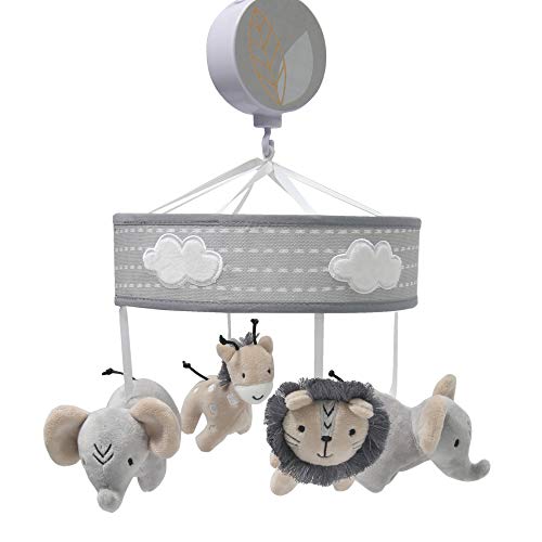 Lambs e Ivy Jungle Safari Musical Baby Crib Mobile - cinza, bege, branco, animais
