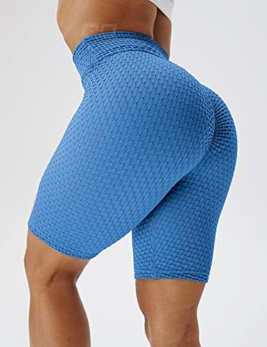 Qoq Women Butt Lift Workout Shorts texturizados na cintura alta scrunch buty shorts shorts honeycomb de barriga de controle de