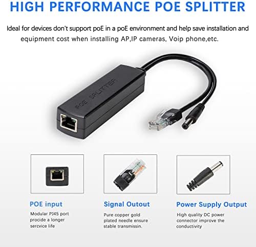 2 Power Power Over Ethernet Splitter Adapter - Splitter POE ativo, 48V a 12V, IEEE 802.3AF Compatiante, Splitter Poe de 10/100Mbps para câmera de vigilância, WAP e telefone VoIP, até 100m