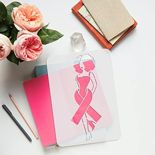 Fingerinspire Cancer de mama Estêncil de fita 11,7x8,3 polegada Africana Mulher de estêncil de estêncil Modelo de fita de consciência de plástico de mama Estêncil de padrão de fita de fita de câncer de mama para pintura de eventos de câncer de mama