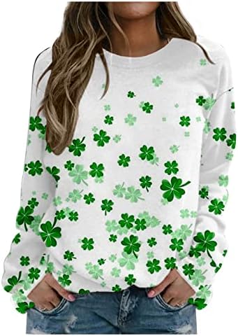 Camisas fofas do dia de St. Patricks para mulheres soltas Fit Shamrocks Impresso Matalha Longa Crewneck Sorto Tops Holiday
