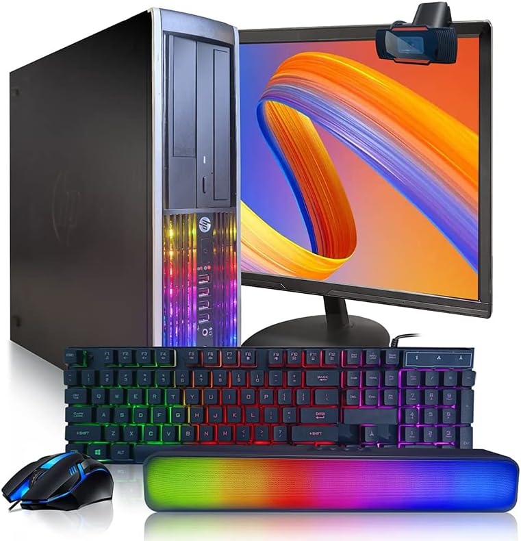 HP Elite RGB Desktop Computer PC, Intel Core i7 até 3,8 GHz, 16g RAM, 512G SSD, novo monitor de LED FHD de 22 polegadas, teclado RGB e mouse, barra de som rgb bt, webcam, wifi, BT 5.0, Windows 10 Pro
