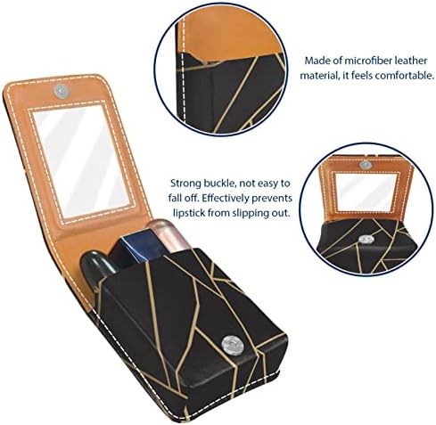 Mini estojo de batom com espelho para bolsa, mosaico moderno na organização de porta -caixas portátil preto e dourado