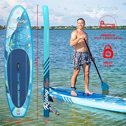SerenelVide Inflable Stand Up Paddle Board com acessórios de SUP premium e bolsa de transporte | Posição ampla, barbatana inferior