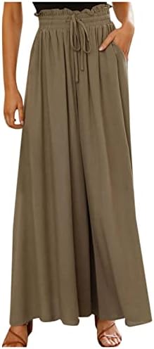 Calça folggy calça de ioga solta calças de perna larga casual para mulheres calças de cintura elástica de cordão de amarração