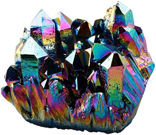 Pacote sunyik de 2 arco -íris aura de titânio cluster de cristal e arco -íris revestido de titânio em forma de coração cluster de cluster
