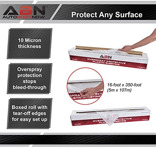 ABN Clear plástico folhas 10 mícron 16 x 350 pés - filme de mascaramento protetor transparente - pintura automotiva e mais