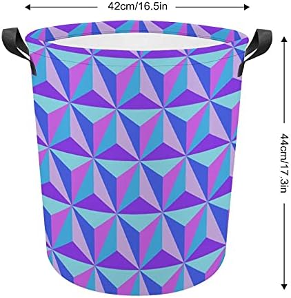Bolsa de lavanderia de geometria abstrata roxa com alças cesto de armazenamento à prova d'água redonda dobrável 16,5 x 17,3 polegadas