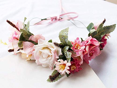 Ynimioaox feito à mão coroa de flor de floral ajustável da coroa floral chapéu de cabelo halo