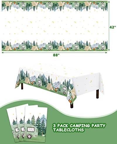 Nefelibata 3 PCs Decorações de aniversário de acampamento Tabela de mesa de mesa à prova d'água One Happy Camper Party Camping Favors
