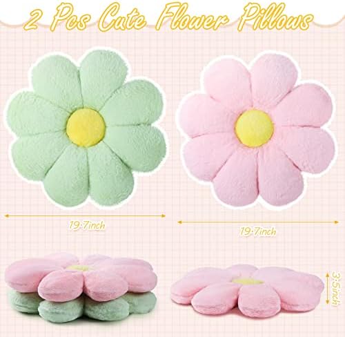 2 PCs 19,7 polegadas Almofadas de flores macios Daisy Almofado de travesseiro de piso