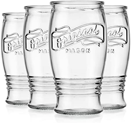 Óculos Pilsner de Glaver 16 onças. Copos de cerveja, conjunto de 4 copos de pedreiro originais altos, copos de cerveja