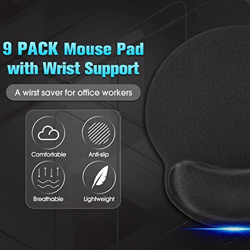 8 PCs Pad mouse ergonômico com suporte de pulso Black Gel Mouse Pad com descanso de pulso