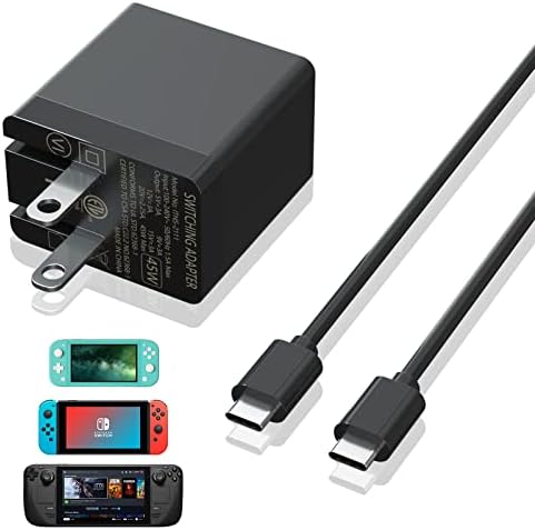 Carregador portátil, carregador rápido para Nintendo Switch, adaptador de potência de carregamento rápido de 45W para Nintendo