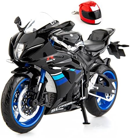 MSZ 1/12 Compatível para Suzuki GSX-R1000 Toy Motorcycle, Motocicleta Coletor com suporte de exibição e chaveiro de capacete, motocicletas de brinquedo para meninos de 3-9 anos