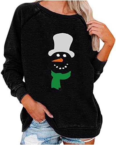 Camisas de Natal femininas Moda 2023 Ano Novo Crewneck Sleeve Stringshirt SilHouette Snowman Blouse fofa blusa