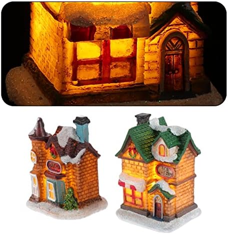 Toyandona Miniature Christmas Village 2pcs Casa de Natal Ornamento, resina de resina iluminada estatuetas de natal Vila House
