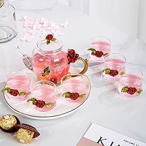 Hemoton Glass Bels Bels Rose Flower Pote de vidro Horto de vidro de vidro Ketta de chá para o chá, chá de folhas soltas