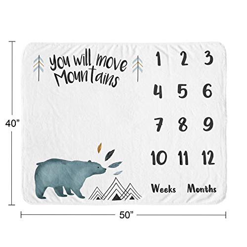 Sweet JoJo Designs Bear Mountain Boy Milestone Blanket Recém -nascido Mensal Memória do Chá de Baby Sat.