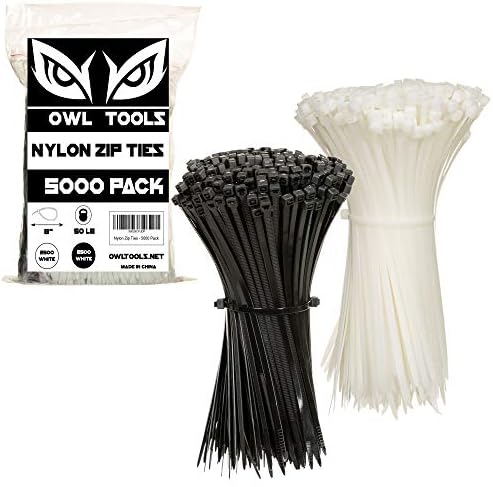 Nylon Zip laços de 8 polegadas de cabos em preto e branco - 50lb de empate - perfeito para amarrar cabos, fios, organização