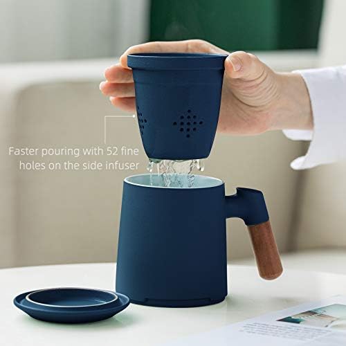 Zens Cup com infusser e tampa, 13,5 onças gradiente em relevo caneca de chá solta, caneca de chá cerâmica de gado