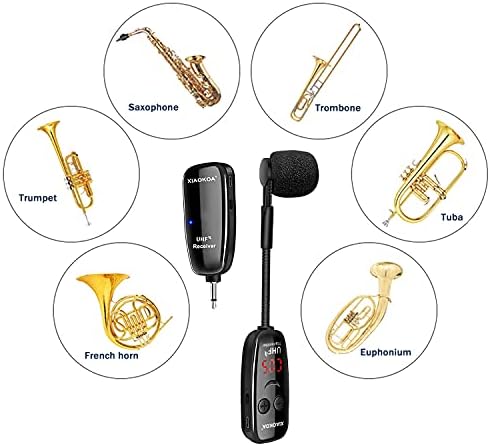 Instrumentos sem fio Xiaokoa UHF Microfone, microfone saxofone, receptor e transmissor sem fio, alcance de 160 pés, plug and play,