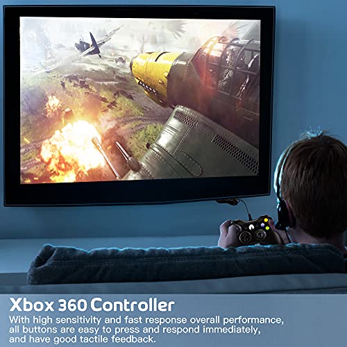 Controlador de Wired para Xbox 360, Vibração de Shock Double Atualizada Joystick Gamepad Remote Compatível com Microsoft Xbox 360/360 Slim e PC Windows 7,8,10 com 2,2m de cabo preto