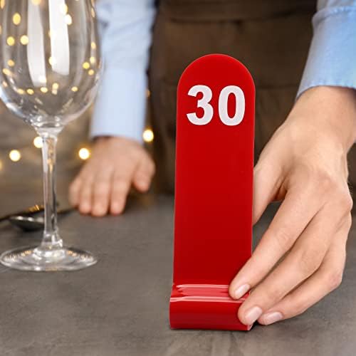 Conjunto de 30 números de mesa vermelha sinais 1-30 Números de pedidos de tabela de acrílico Número de recepção de dupla face representa um banquete de festas para restaurantes para restaurantes de casamento