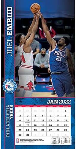 Turner Sports Philadelphia 76ers Joel Embiid 2022 12x12 calendário de parede de jogadores