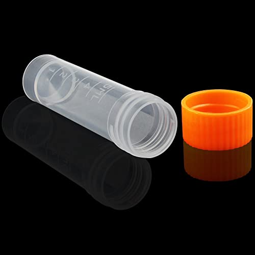 Laniakea 200pcs Tubos de teste de plástico com tampa de parafuso, tubo de ensaio de 5 ml de centrífugo, tubos de teste de plástico