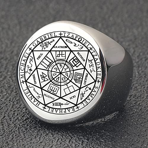 Aço inoxidável masculino anéis Os selos dos sete arcanjos Protection Amulet Seal Salomão Kabbalah Chunky Stars Fashion