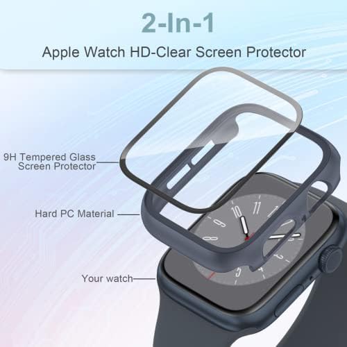 [3 pacotes] Caso para Apple Watch Series 8 Series 7 41mm com protetor de tela de vidro temperado, pára-choque de proteção de PC rígido e capa de face ultrafina compatível com a série Iwatch 8/7 41mm