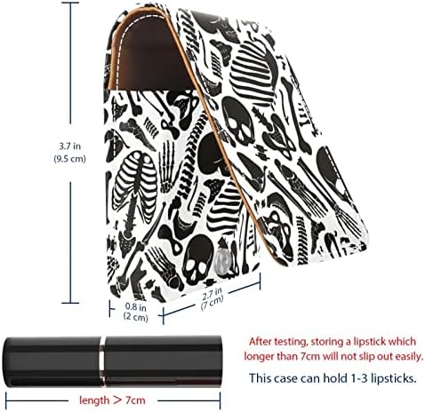 Caixa de batom de batom de viagem Guerotkr, saco de maquiagem portátil de batom com espelho, padrão de crânio de esqueleto