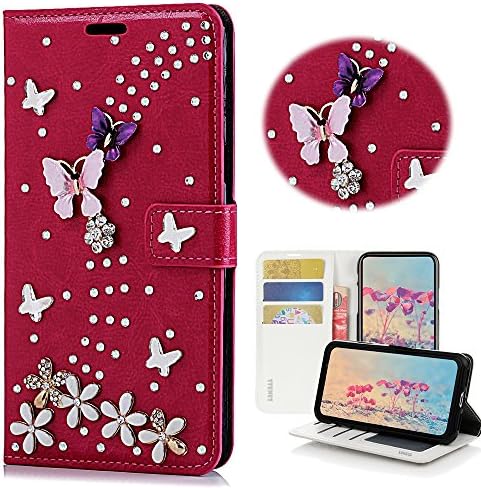 STENES OnePlus 6 estojo - elegante - 3D Made Bling Bling Crystal S -Link Butterfly Floral Magnetic Wallet Slots de cartão de crédito