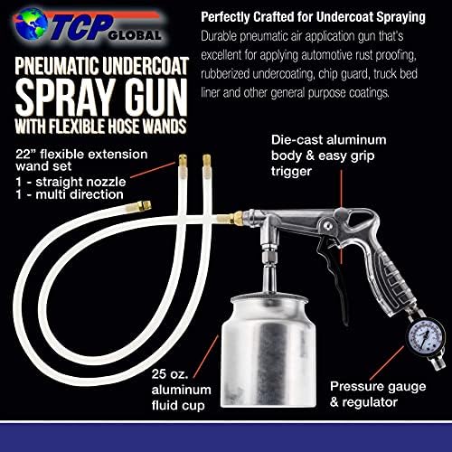 TCP Global Air Rust Profing e Mustcoating Gun com copo de alimentação de calibre e sucção, 2 varinhas - 22 Varta de extensão flexível