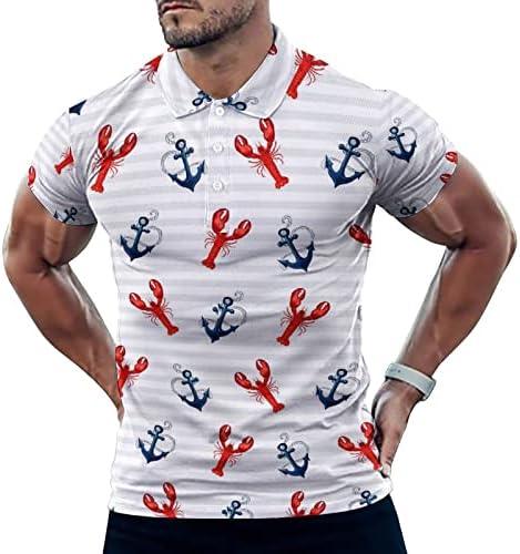 Marine e lagosta e lagosta masculino polo-camiseta regular Tees de manga curta Tops casuais