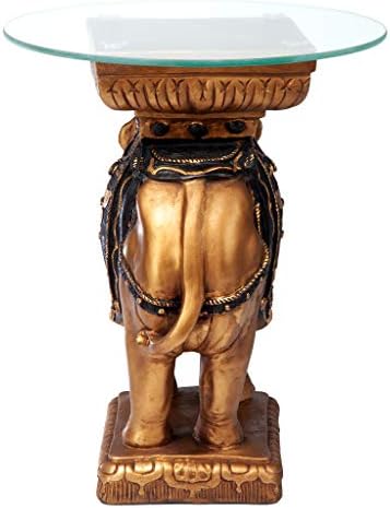 Design Toscano Maharajah Elefante Decoração Indiana Vidro Tabled Tabled, 22 polegadas, dois tons preto e ouro