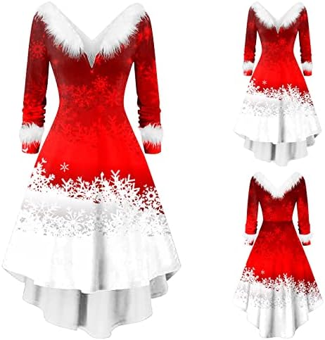 Vestidos de Natal para mulheres 2022 Festa de manga longa Casual Dressual Vestido de outono xadrez elegante vestido de cocktail de boneco de neve feio