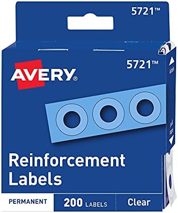 Adesivos de reforço de orifício auto-adesivo Avery, etiquetas de reforço de perfuração de 1/4 de diâmetro, claras, não