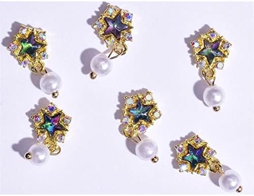 10pcs 3D UNIL ART Decoração de shinestone Crystal Gems Charms Jewelry Flower Pingente Chain Pearl Zircon, JE425-10pcs
