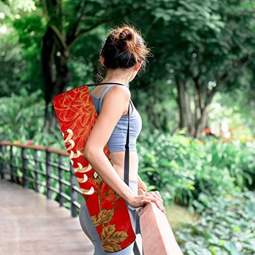 Laiyuhua Yoga Mat Bag, bolsa de ginástica de ioga com zíperes duplos para mulheres e homens - zíperes lisos, abertura grande em forma de U e alça ajustável, se encaixa na maioria dos tapetes chilsanthemm de crisântemo vermelho