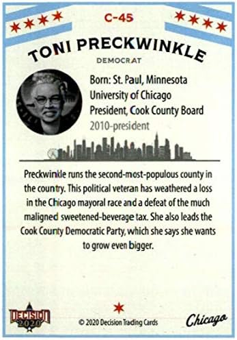 2020 Decisão de folhas Política de Chicago C45 Toni Preckwinkle Trading Card