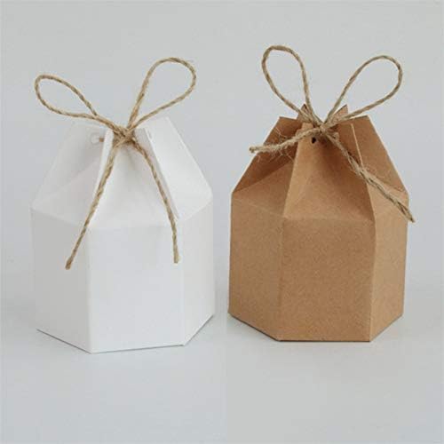 CHDHALTD 10/30/50PCS Kraft Paper Candy Box, Lantern Hexagon Candy Box Favor With Rode for Wedding Christmas Valentine's Party