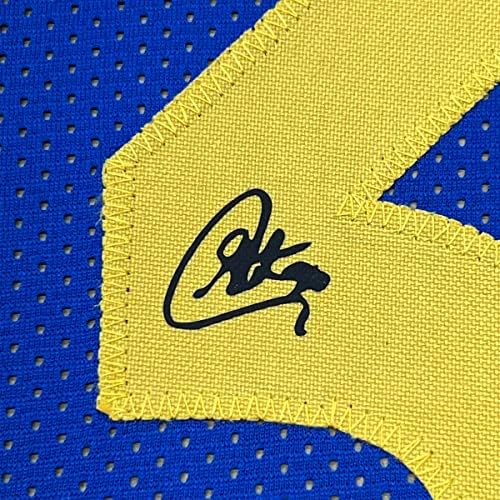 Fac -símile emoldurado autografou Stephen Steph Curry 33x42 Golden State Blue Reimpressão Laser Jersey de basquete automático