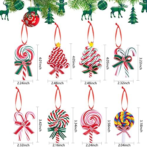 8 peças Ornamentos de pirulito de Natal, ornamento de argila de polímero de doces de Natal, decoração de casas de decoração